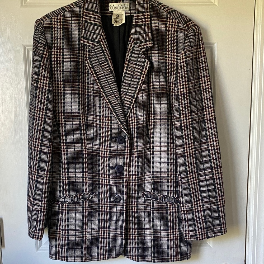 Women's Plaid Blazer - Black and Gray